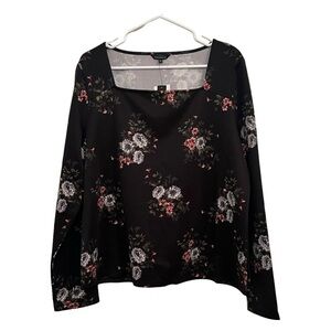 Violets & Roses Women's Square Neck Long Sleeve Floral Top Black Size XL NWT